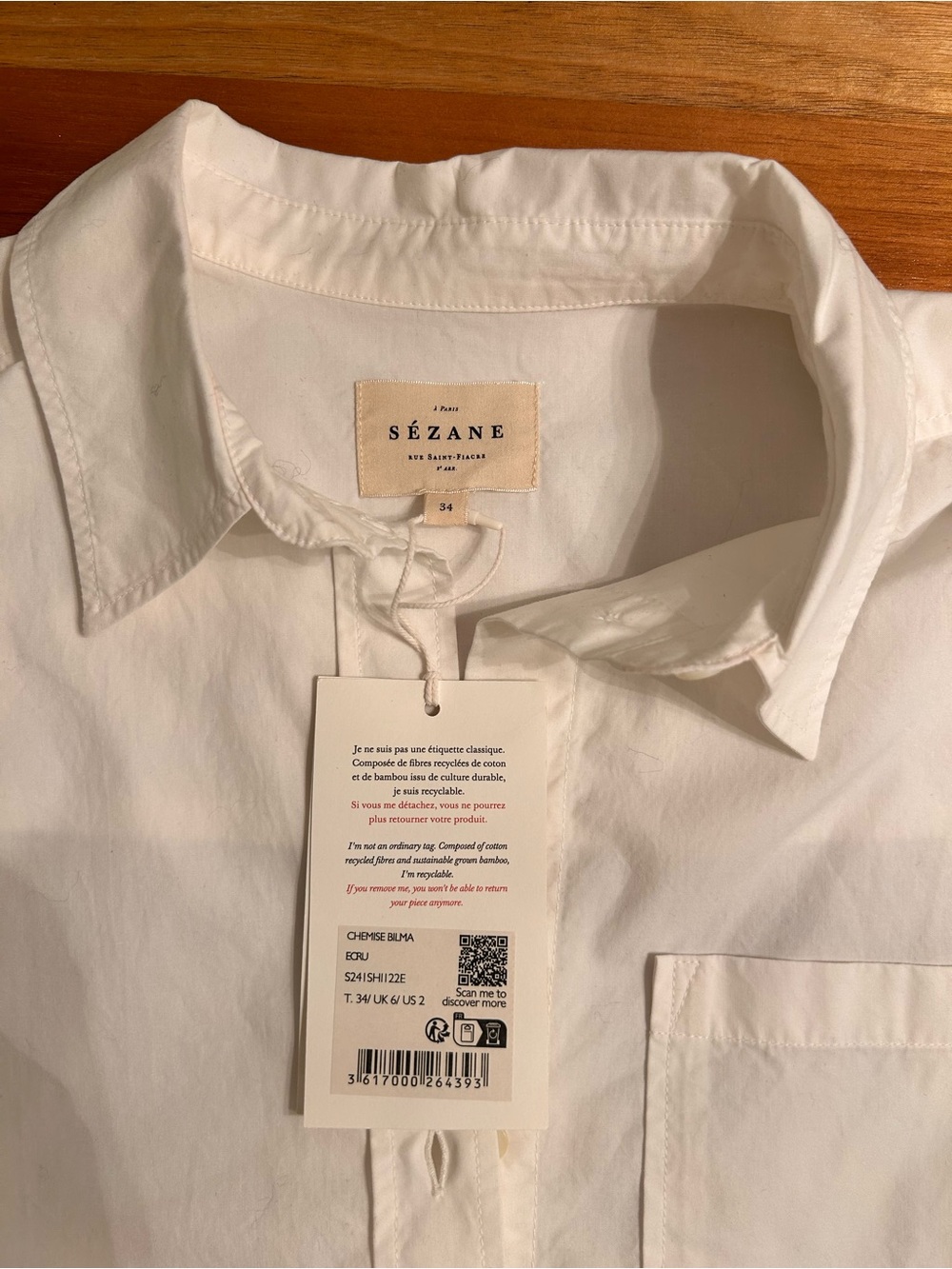 Sezane Bilma Shirt Ecru Size 36 / 4 NWT - Picture 7 of 10